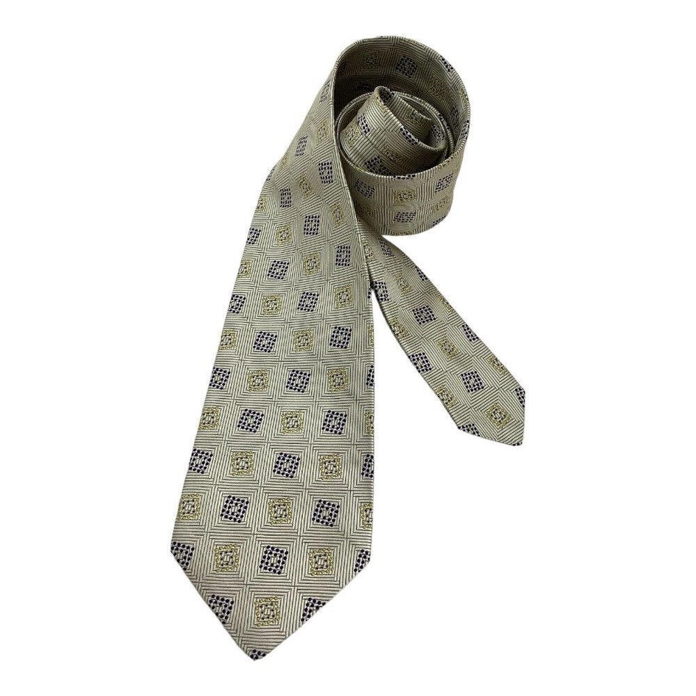 KITON NAPOLI 7Fold Green Geometric Luxury Silk Tie Made In Italy W: 4" EX COND